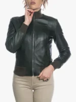 Bomber Dark Green Women Moto Jacket