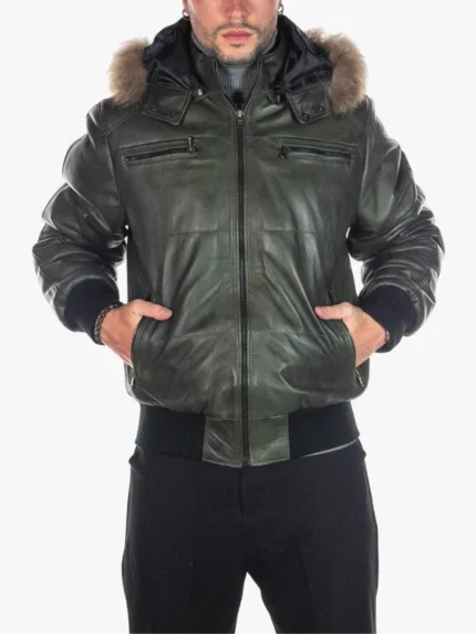 Boston Green Down Jacket With Hood