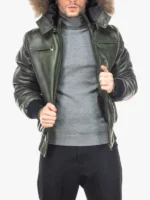 Boston Olive Green Down Jacket With Hood 