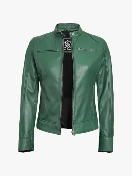Cafe Racer Green Biker Jacket For Women