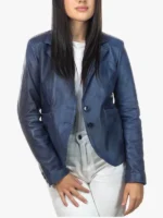 Women’s Real Leather Jacket in Blue – Classic 712