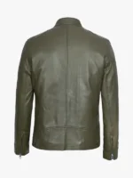 Dodge Olive Green Cafe Racer Leather Jacket For Men