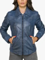 Eva Women's Real Leather Jacket in Blue