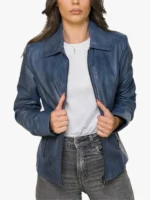 Eva Blue Lambskin Leather Jacket – Women's Edition