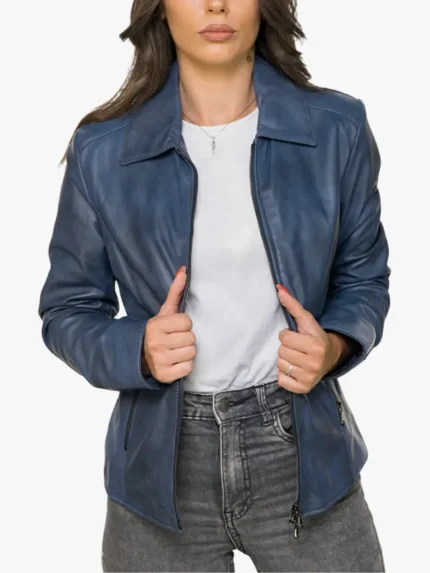 Eva Blue Lambskin Leather Jacket – Women's Edition
