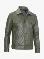 Fernando Men's Olive Green Real Trucker Leather Jacket