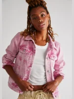 Free People Rumors Denim Jacket Pink