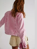 Free People Rumors Pink Denim Jacket