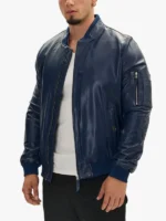 Navy Blue Bomber Genuine Leather Jacket