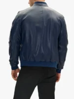 mens Navy Blue Bomber Leather Jacket