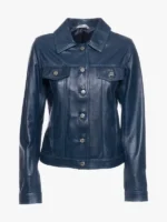 Giusy Ladies Blue Biker Style Leather Jacket