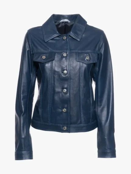 Giusy Ladies Blue Biker Style Leather Jacket