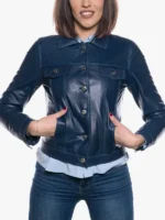 Real Leather Blue Jacket for Women – Giusy