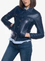 Women’s Casual Blue Leather Jacket – Giusy Edition