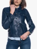 Giusy Ladies Blue Biker-Style Leather Jacket