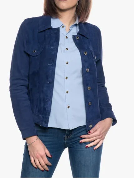 Ladies Blue Suede Biker Style Jacket – Giusy