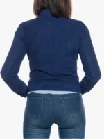 Giusy Blue Suede Real Leather Jacket for Women
