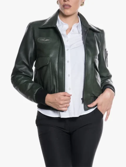 Women Pilot Green Bomber Jacket