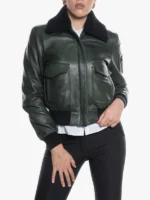 Women's Pilot Green Sheepskin Collar Jacket
