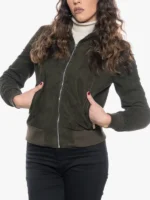 Women's Bomber Suede Jacket In Green