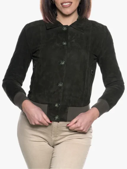 Women's Polo Green Bomber Shirt Style Jacket