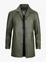 Men’s Olive Green Mid-Length Leather Coat