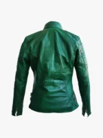 Green Brando Women Biker Jacket With Leather Skin