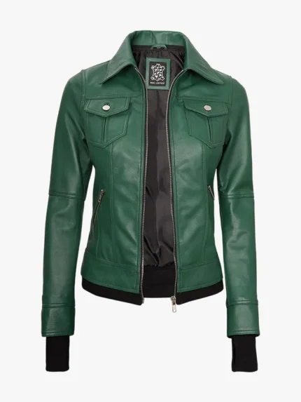 Green Jacket For Women With Removable Hood