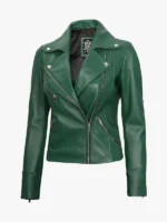 Green Motorcycle Zipper Jacket For Women
