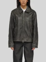 Grey Distressed Leather Jacket Mutimer