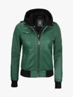 Hooded Women's Green Bomber Jacket