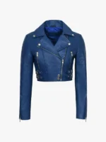 Julian Women’s Blue Cropped Biker Jacket