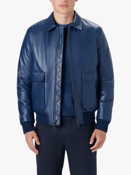 Leather Shirt Style Collar Bomber Jacket