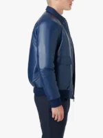 Leather Shirt Style Collar Bomber Blue Jacket