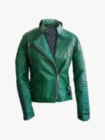 Leather Skin Green Brando Women Biker Jacket