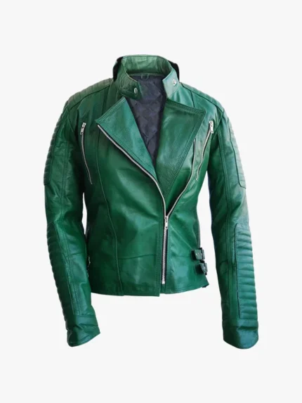 Leather Skin Green Brando Women Biker Jacket