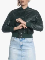 Lisa Women's Green Bomber Rib-Knitted Jackei