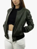 Malesia Women's Green Bomber Zip-Up Jacket