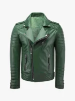 Douglas Quilted Shoulder Green Biker Leather Jacket