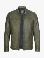 Men Dodge Green Cafe Racer Leather Jacket
