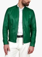 Ted Dark Natural Green Leather Biker Jacket