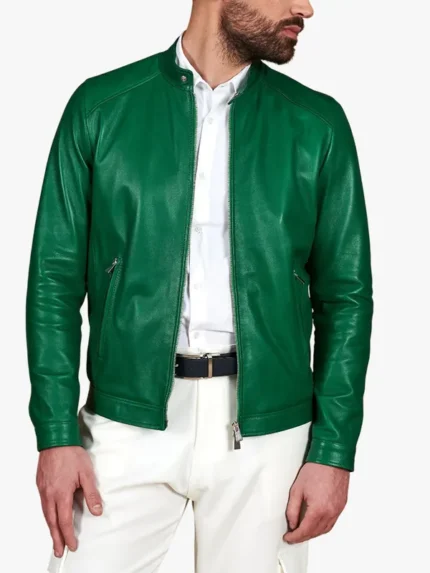 Ted Dark Natural Green Leather Biker Jacket