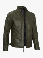 Men Quilted Shoulder Green Jacket