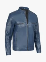 Blue Cafe Racer Leather Jacket