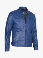 Blue Biker Leather Jacket Men's