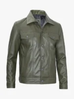 Men's Four Pockets Trucker Leather Jacket