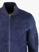 Mens Genuine Suede Bomber Jacket Leather Casual Varsity VIntage Smart Casual Navy
