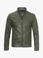 Mens Green Cafe Racer Leather Jacket