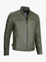 Mens Green Cafe Racer Leather Jacket