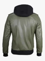 Men's Green Removable Hood Bomber Leather Jacket